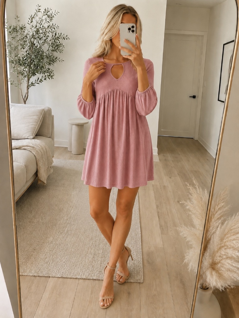 NWT Mauve Bell Sleeve Boho Dress Large